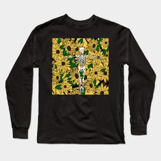 Skeleton in sunflower garden Long Sleeve T-Shirt